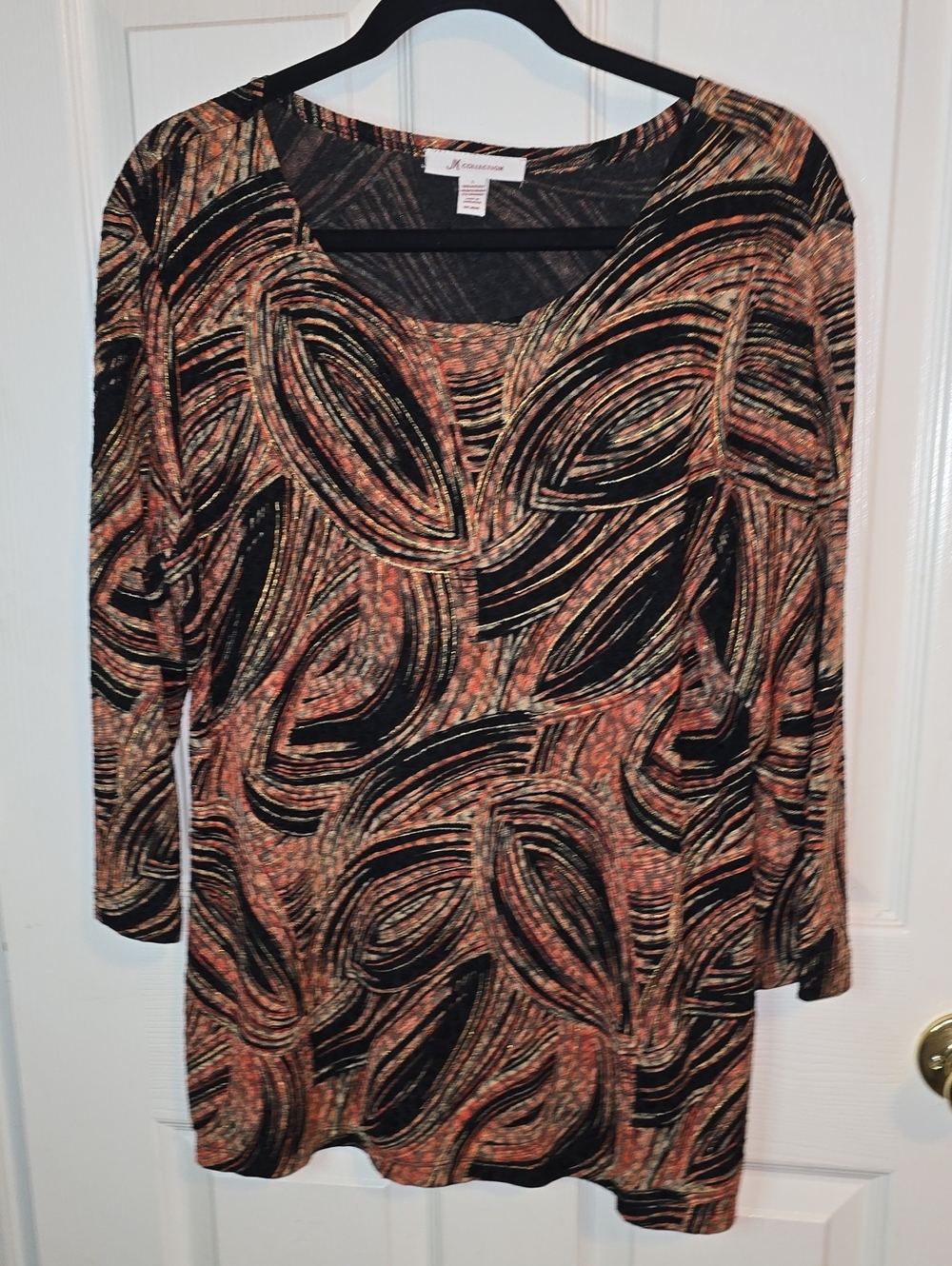 JM Collection Black and Rust Patterned Long Sleeve Tunic